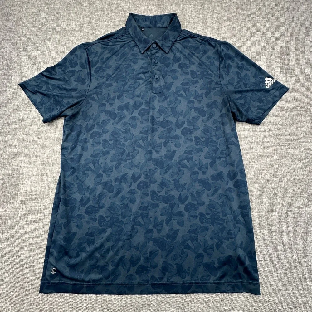 Adidas Prisma-Print Polo Shirt‎ Mens Medium Navy Blue Camo Abstract Performance